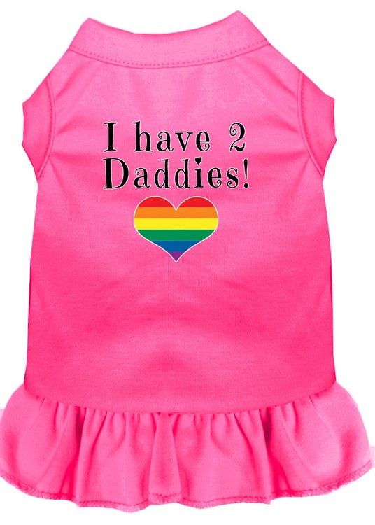 I have 2 Daddies Screen Print Dog Dress Bright Pink Lg